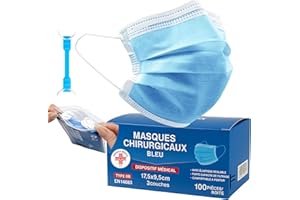 STONE&STONE S&SMédica Lot de 100 Masques CHIRURGICAUX bleu certifiés CE Type IIR BFE ≥ 98% DISPOSITIF MÉDICAL 3 couches de protection chirurgical Ministère de la Santé + crochet d'oreille (100 | Bleu)