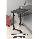 Depolife Eğim Y&uuml;kseklik Ayarlı Laptop Sehpası Kahvaltı Ders &Ccedil;alışma Bilgisayar Masası Metal Ayak Tekerlekli, tekerlekli-eğiml
