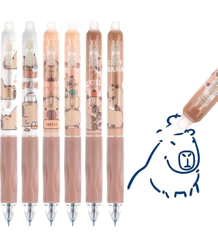 Clvsyh Capybara Stifte Set – 12 Einziehbare Gelstifte + 4 Lineale, 0,5 Mm, Radierbar, Mit Niedlichen Capybara Motiven