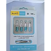 Microusb Compatible with BestFire AAA-1100mWh-1.5V USB Type-C 700mAh Rechargeable Li-ion Battery (Pack of 4)