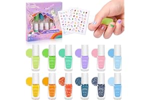 ‎WAKANIYA wakaniya Kindernagellack 12 Farben Wasserbasierter Peel Off Kinder Nagellack Set Mädchen Ungiftig mit Nagelsticker, Schnell Trocknen Nagellack Set Perfekt für Geburtstagsgeschenke Blau