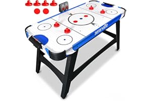 SereneLife Air Hockey Table for Kids and Adults Full Size, 150 cm Arcade Game Table w/ 4 Pushers, 2X Stronger Motor, LED Scoreboard, Puck Dispenser & Complete Accessories, for Game room/home/office