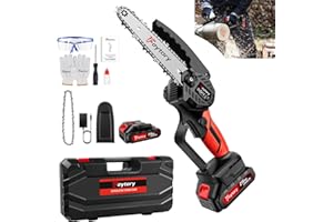 VICKYHOME 21V 700W 6 Inch Electric Chain Saws to Cut Wood and Trees, Lightweight Mini Electric Chainsaw with 1500mAh Rechargeable Battery, 2 Chains, Powerful Wood Cutter for Tree Branch Wood Cutting, Red