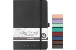 joibabe A5 Notebook with Lined Pages,196 Pages,100GSM Notepad with Soft PU Cover,Pen Holder,inner Pocket,Index Tabs.Journal Note Book for Office School Home Writing and Note-Taking(black)