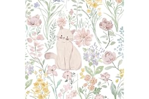 Yomshi Självhäftande film möbler rosa katt och blommor möbelfolie 44 x 300 cm vacker retro tapet vinylfilm för möbler sovrum