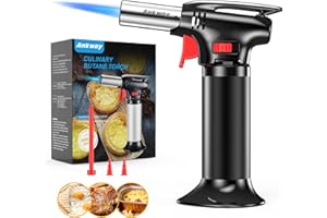 Ankway Bruciatore a flamber, ricaricabile, da cucina, utilizzabile con una sola mano, con indicatore di gas per cucinare, cuocere, campeggio, fai da te e saldatura, nero (butano non incluso)