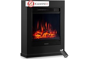 KAMINIO Chimenea eléctrica Kalle - Chimenea eléctrica de pie con calefacción, Efecto de Llama 3D, Control Remoto (Negro)
