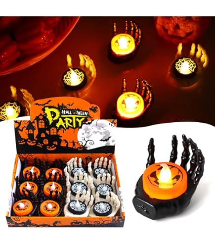 Bougies LED Citrouille Halloween – 12 Pièces – Clignotantes Blanc Chaud – Piles Incluses – Autonomie 110h – Déco Fête
