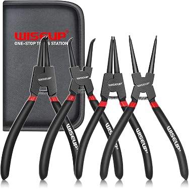 8MILELAKE 10" Spring Ratchet Snap Ring Pliers Set – Internal/External Circlip Pliers With 4 Interchangeable Tips