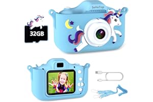 SeHeTop Camara Fotos Infantil, 1080P HD Video cámara Fotos niños,Juguetes niños 3 4 5 6 7 8 9 10 años,Juguetes con cámara para niños y niñas, Regalos de cumpleaños, scon Tarjeta SD de 32 GB (Azul)