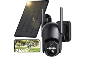 NUASI 2K Telecamera Wi-Fi Esterno, Videocamera Sorveglianza Senza Fili con Batteria e Pannello Solare, 355°/100° PTZ, Visione Notturna a Colori, Audio a 2 Vie, PIR Rilevamento Movimento, IP66