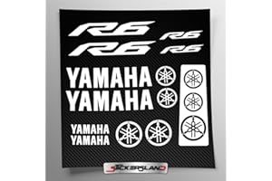 Kit adesivi compatibile con serbatoio e casco moto | Base Vinile Trasparente FACILE APPLICAZIONE Stampa UV | scritte loghi | Stickersland® - R6 New dal 2015 al 2024 (Bianco)