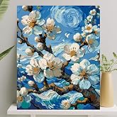 Palmiye Hobi Sanat Sayılarla Boyama Tuval Seti Fır&ccedil;a Boya Dahil (&Ccedil;ıtalı) 40x50 CM - Bahar Dalı