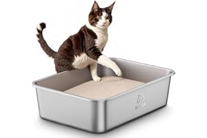 ICOYEA Bac Litiere pour Chat en INOX, Bac à Litière pour Grands Chats, Chatons et Lapins, Caisse Chat Litiere XXL, Litiere Toilette pour Chats, Anti-Adhérent, Anti-Odeurs, Facile à Nettoyer
