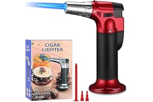 DBZQSCW Butane Torch Lighter,Fits All Butane Tanks,Refillable Blow Torch Kitchen Cooking Torch with Safety Lock Adjustable Flame for Creme Brulee BBQ Baking—Butane Gas Not Included (Red)