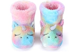 Dream Bridge Girls Booties Unicorn Kids Slippers Boots Rainbow with Colorful Warm Plush Fluffy Ankle Booties