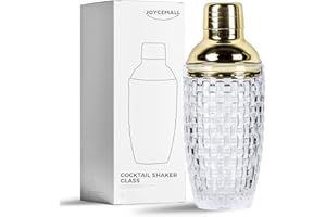 Glas Cocktailshaker, JOYCEMALL 385ML Fassungsvermögen Cocktail Shaker Mixer Set mit Edelstahl Lecksicher Messbecher-Deckel & Sieb & Geschenkbox für Zuhause Bar Wein Gemischte Getränke - Gold
