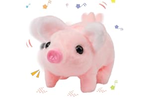 Hopearl Chodząca świnka, interaktywna, pełzająca prosiaczek, elektroniczna, pluszowa świnka, twitch nos, wag, ogon, animowany prezent dla dzieci, 20 cm