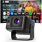 Projector【Google TV】 4K Support AI Voice Assistant Portable Projector | 50000+ Apps 4K 8K Support 1080P Native Res Automatic