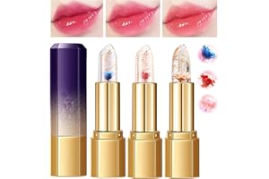 DENESTUP 3 pcs/set Rouge à Lèvres En Gelée De Fleurs, Hydratant à Changement De Température, Baume Nutritif Longue Durée, Brillant à Lèvres à Changement De Couleur Magique