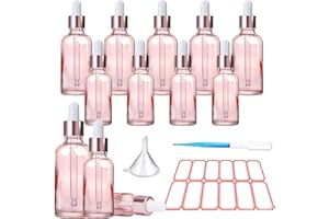 JAMHEXOU 12PCS Lab Dropper Bottle 20ml&30ml Rose Gold Glass Dropper Bottles with Dropper Pipettes,Sample Dropper Bottles Refillable with Funnels and Labels for Essential Oils,Perfumes and Cosmetics(Pink)