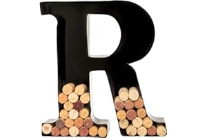 WILL'S Portacorchos para Vino - Letra Monograma de Metal (R), Negro, Grande | Regalos para Amantes del Vino, inauguración de la casa, Compromiso y Despedida de Soltera | Arte de Pared Personalizado