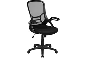 Flash Furniture Chefsessel aus Netzstoff, Metall Kunststoff Holzwerkstoff Schaumstoff Netzgewebe Technisches Holz, schwarz, 26.5" W x 26.5" D x 44" H