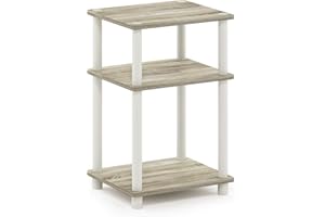 Furinno Just 3-livello Turn-N-Tube Tavolino con 3 ripiani, Legno, Beige (Sonoma Oak/Bianco), 29.21 x 34.04 x 57.91 cm