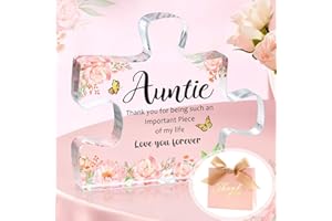 MOTONG Auntie Birthday Gifts with Gift Box, Christmas Gifts for Auntie, Acrylic Plaque Block Puzzle Shaped Special Thanksgiving Auntie Gifts 3.9x3.4inch Plaque Presents for Auntie from Nephew Niece