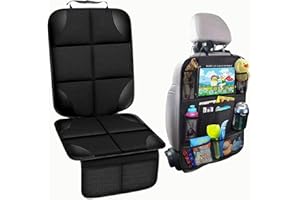 Áz ÁSZATOR Set Protector Asiento Coche Silla Bebe ISOFIX + Organizador Coche, Protector Silla Coche para Bebe Y Mascotas, Protector Respaldo Y Organizador De Asiento Coche Niños con 10 Bolsillos