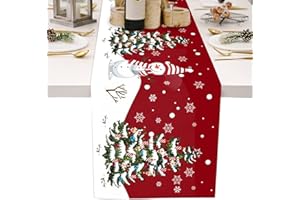 Fecialy Runner da tavola natalizio in cotone e lino invernale pupazzo di neve a tema natalizio Runner da tavola natalizio per decorazioni natalizie in cucina
