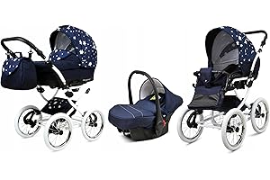 BabyLux® Bambimo Kinderwagen Set 3 in 1 - Margaret - incl. Babywanne, Buggy Sportsitz, Auto-Babyschale - Autositz - Kinderwagenset - Kombikinderwagen mit Wickeltasche, Regenschutz usw.