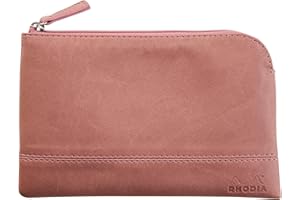 RHODIA 116529C - Pochette Zippée en Simili Cuir - Bois de Rose - Taille S (11 x 17 cm) - Coutures Véritables - Intérieur Tissu Orange - Rangement Documents, Petites Fournitures