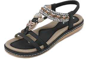 ZDQ Sandals Womens Summer Casual Flat Bohemian Slip-on Sandals with Elastic Ankle Strap