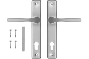 ADGO Poignée de Porte Ensemble Gauche et Droite Insert, R=90mm, Rectangulaire, en Aluminium pour Une Serrure étroite, Plaque d'acier Enduite de Poudre Galvanisée, Argent