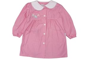 Primo della Classe Grembiule Lungo per Bambina, Quadretti Rosa, con Bottoni e Tasche, per Scuola Materna