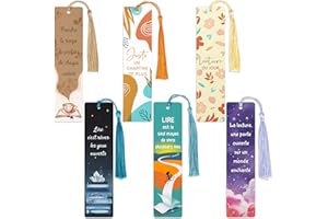 BETESSIN Lot de 6 Marque-Pages Livre français en Papier avec Pompon Idée Cadeau Amis Famille Couple