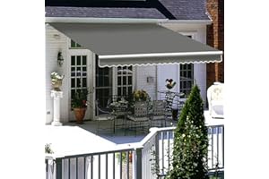 Iropro DIY Patio Retractable Manual Awning, Garden Sun Shade Canopy Gazebo, Anti-UV and Waterproof Folding Awning with Fittings and Crank Handle (3 * 2.5M, Grey)