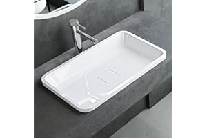 MAIMAI Mai & Mai Lavabo da Incasso 53x33x10.5cm, Lavandino Bagno da Appoggio Rettangolare da Minerale Fuso, Bianco Lucido, Colossum104