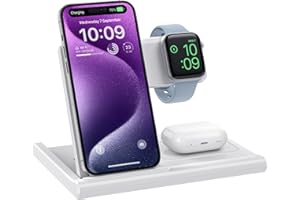 EXW Wireless Charger,Foldable 3 in 1 Wireless Charger Stand for Apple Watch,Airpods Pro/3/2,Fast Wireless Charging Station for iPhone 17/Air/16/15/14/13/12/11/XS/XR/X/8（No Plug Included)