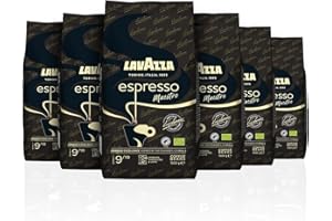 ‎LAVAZZA Lavazza, Espresso Maestro, Kaffeebohnen für Espressomaschinen, Ausgewogener & Aromatischer Frucht- und Blumengeschmack, Intensität 9/10, 100 % Bio Arabica & Robusta, Langsame & Sanfte Röstung, 1 Kg