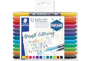 STAEDTLER Design Journey 3004 TB12. Rotuladores para lettering de doble punta. Caja con 12 marcadores de colores variados.