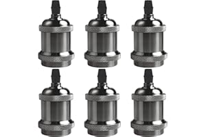 DiCUNO E27 Vintage Portalámpara, Sólido cerámica enchufe, Edison retro colgante, Industrial y decorativo para Iluminación de bricolaje, 600℃ Resistente al calor, 6 Piezas de perla negra socket