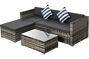 ‎OUTSUNNY Outsunny 5-TLG. Polyrattan Gartenmöbel Set Gartengarnitur Garten-Set Sitzgruppe Loungeset Loungemöbel mit Beistelltisch Kissen Grau