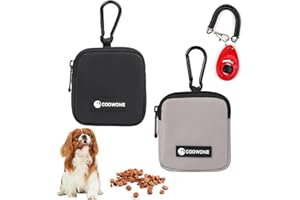 COOWONE Dog Treat Pouch 2 Pcs with Training Clicker, Waterproof Small Dog Treat Bag for Lead, Hands Free Dog Walking Bag with Carabiner, Dog Poop Bag Holder for Pet Puppy Travel or Outdoor Use