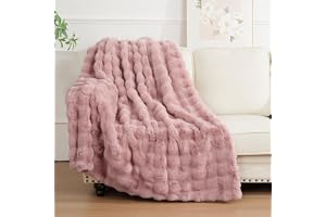 Enyhom Bubble filt 127 x 152 cm rosa, kanin pälsimitation fluffig mjuk varm gosig filt, soffpläd för soffa säng husdjur sovru