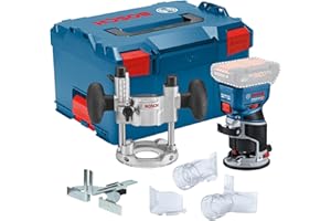 Bosch Professional 18V System Akku-Kantenfräse GKF 18V-8 (Parallelanschl., 2x Saugadapter Fr., Spanschutz, 8mm-Spannz., Spannschl., TE-Taucheinheit, 2x Saugadapter Taucheinh., L-BOXX o. Akku/Ladeger.)
