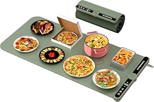 BUILRAND Food Warming Mat, Portable Food Warming Tray with 6 Timers, 9 Temperature Settings,80 x 38 cm Large Food Warming Pad, Waterproof Silicone Electric Food Warmer Heating Mat for Dinner Party