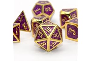 HNCCESG Set di dadi in metallo per D&D, poliedrici DND per giochi di ruolo Dungeons and Dragons, Pathfinder RPG, MTG, giochi da tavolo, Shadowrun Warhammer, 7 pezzi, D20, D12, D10, D8, D6, D4 (viola