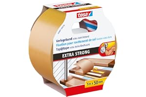 tesa® taśma montażowa extra strong - dwustronna taśma samoprzylepna do mocowania wykładzin dywanowych i PCV - dwustronnie klejąca - 5 m x 50 mm